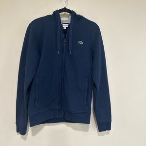 Lacoste Navy Blue Men's fleece hoodie sweater jacket. Size small